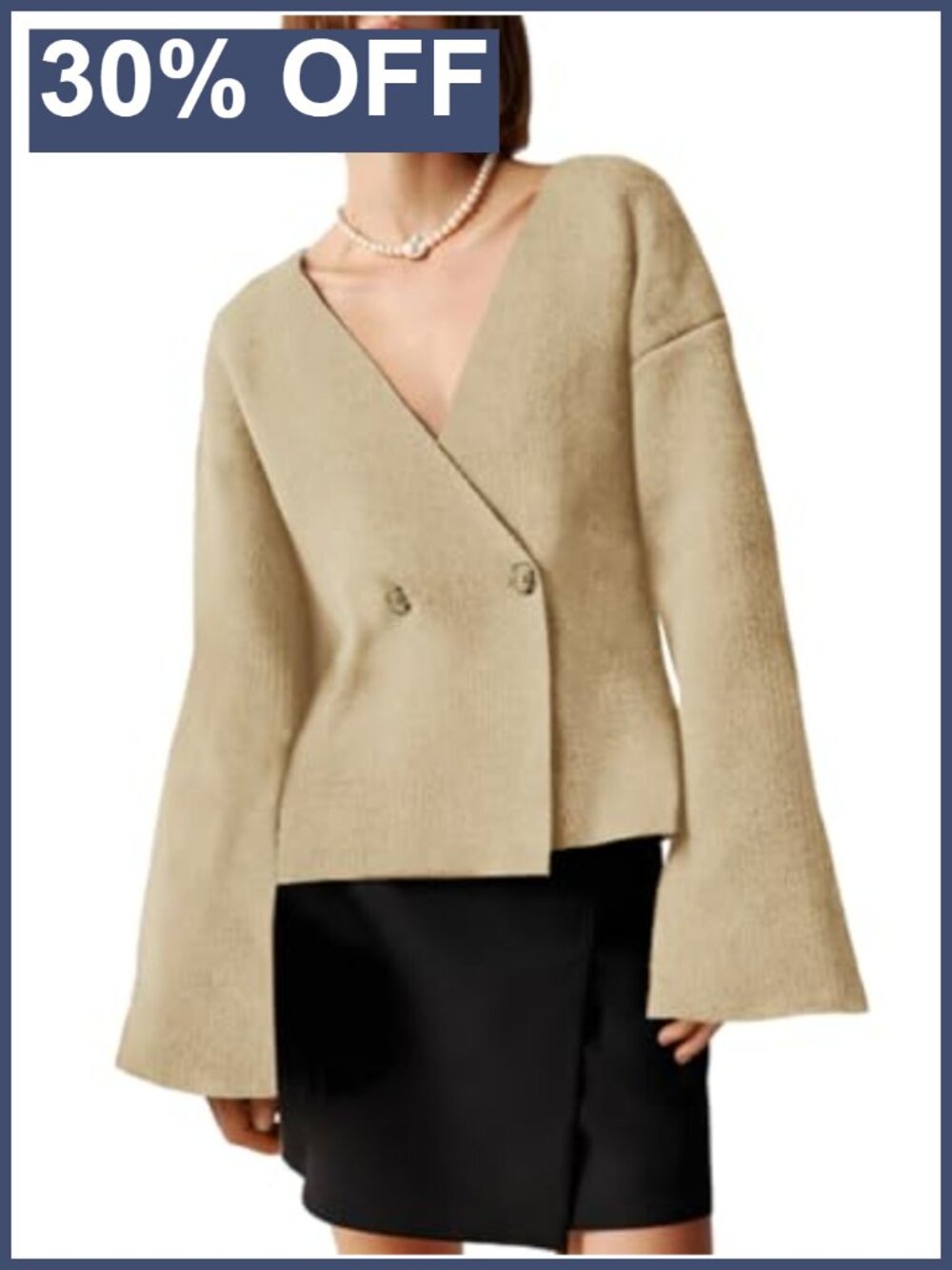 Oversized Bell Sleeve V Neck Button Down Knit Cardigan Sweater Blazer